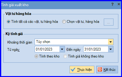 Cách Tính giá xuất kho trên misa 2