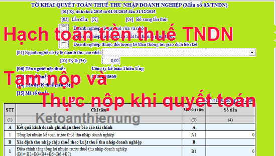 cách hạch toán tiền thuế TNDN tạm tính
