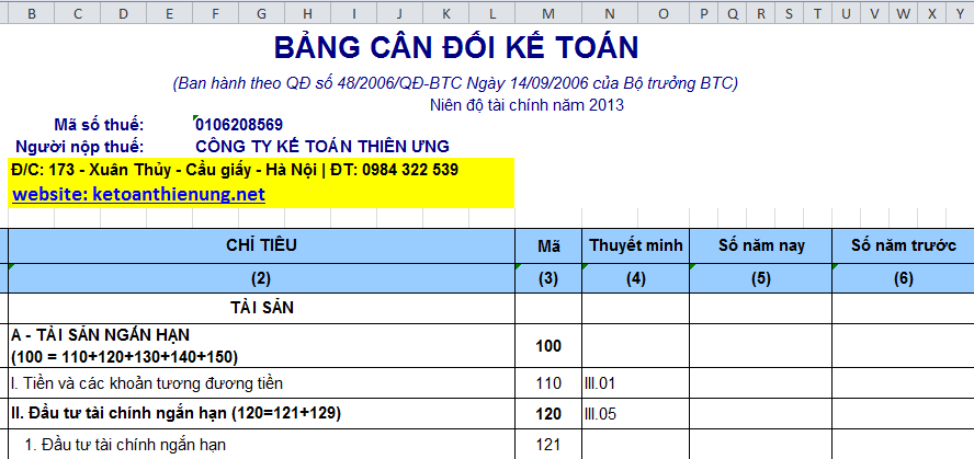 cách lập bảng cân đối kế toán