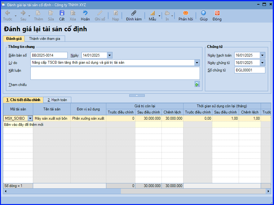 Cách đánh giá lại TSCĐ trên Misa 1