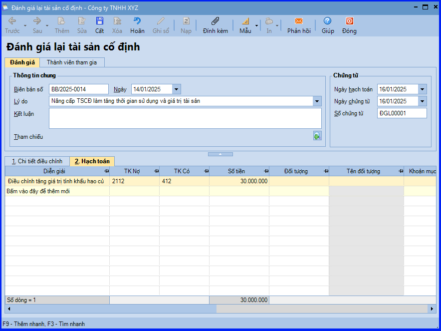 Cách đánh giá lại TSCĐ trên Misa 2