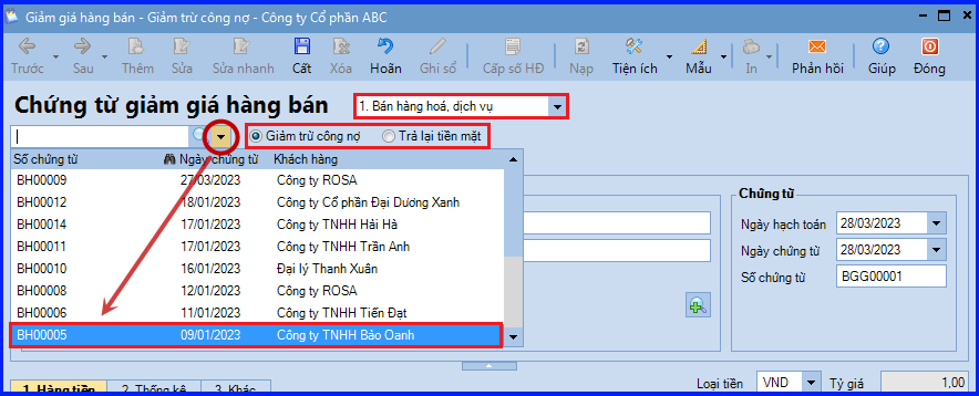 Hạch toán bán hàng có giảm giá hàng bán trên misa 2