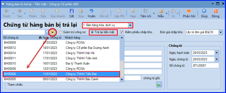 Cách hạch toán hàng bán bị trả lại trên Misa 2