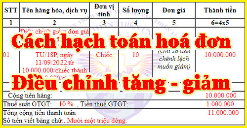 cách hạch toán hoá đơn điều chỉnh giảm tăng doanh thu thuế gtgt