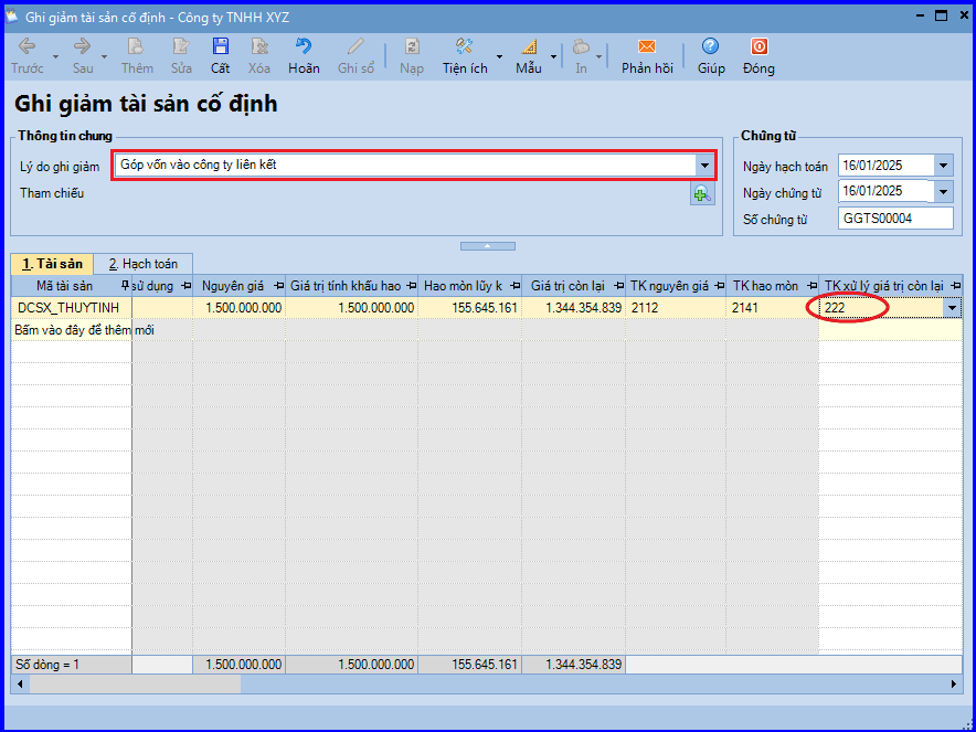 Cách hạch toán mang TSCĐ đi góp vốn vào công ty liên doanh, liên kết trên Misa 1