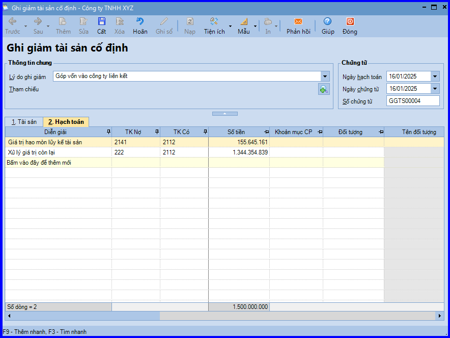 Cách hạch toán mang TSCĐ đi góp vốn vào công ty liên doanh, liên kết trên Misa 2