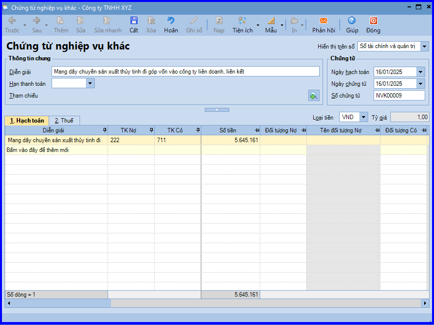 Cách hạch toán mang TSCĐ đi góp vốn vào công ty liên doanh, liên kết trên Misa 3