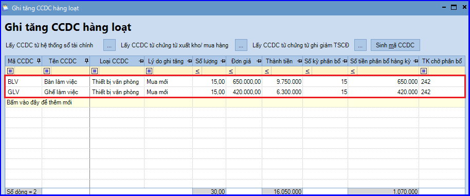 Cách hạch toán mua CCDC về đưa vào sử dụng ngay trên Misa 10