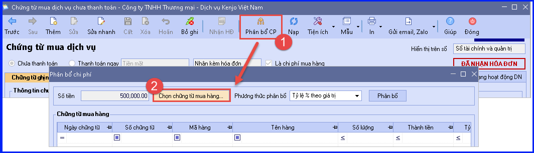 Cách hạch toán mua hàng có phát sinh chi phí mua hàng trên Misa 8.1