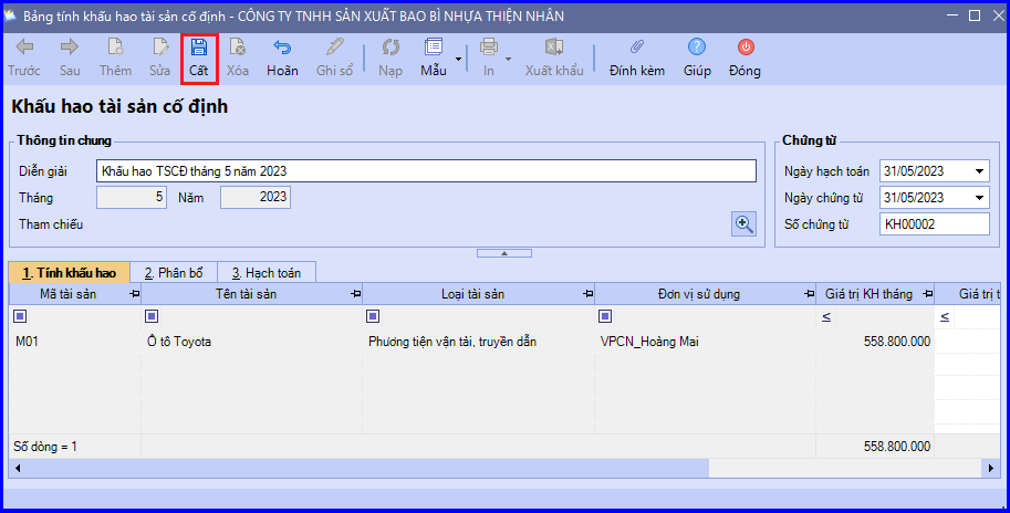 Cách khấu hao TSCĐ trên Misa 2