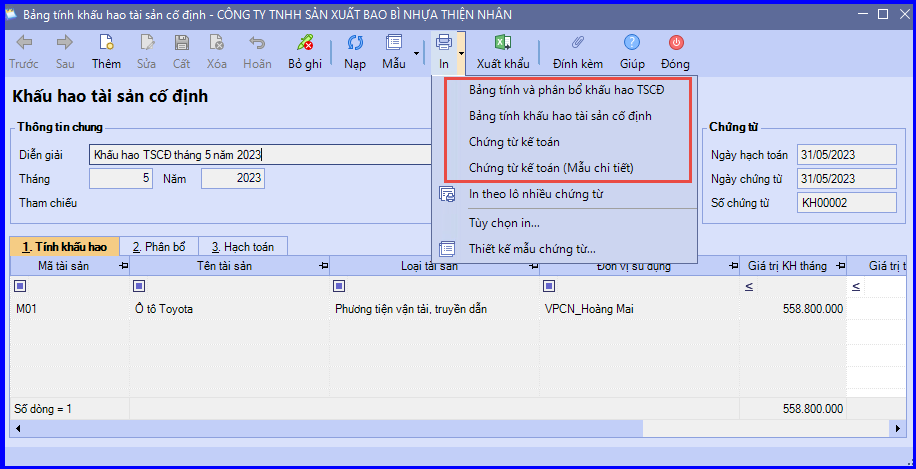 Cách khấu hao TSCĐ trên Misa 3