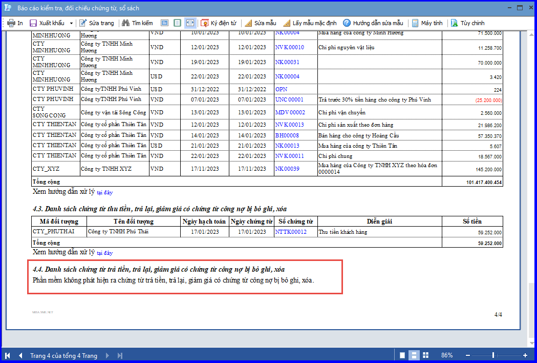 Cách kiểm tra đối chiếu chứng từ sổ sách kế toán trên Misa 4.4