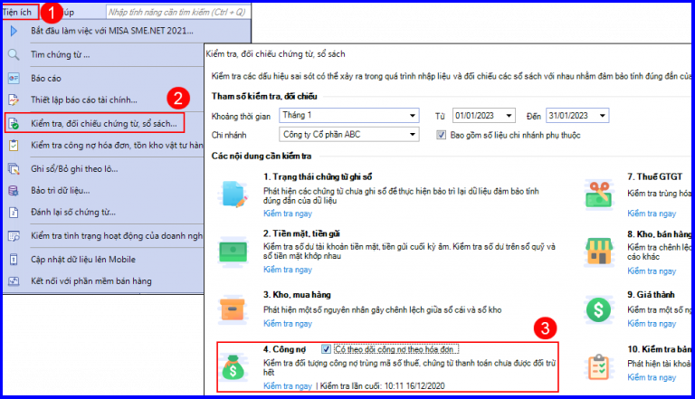 Cách kiểm tra đối chiếu chứng từ sổ sách kế toán trên Misa 4.5-6