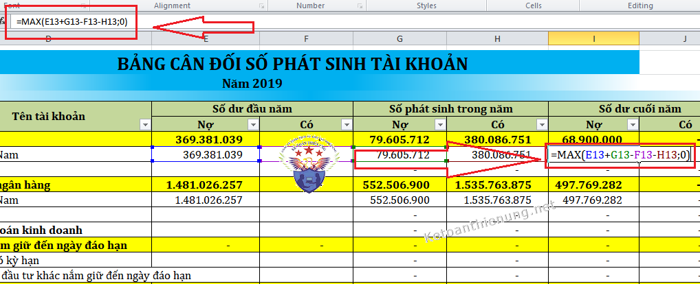 cách làm bảng cân đối phát sinh tài khoản trên excel