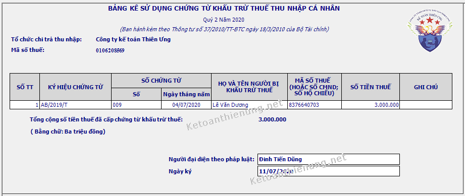 Cách làm bảng kê chứng từ khấu trừ thuế TNCN trên HTKK