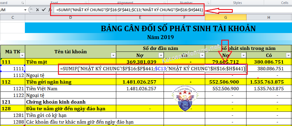 cách lập bảng cân đối phát sinh trên excel