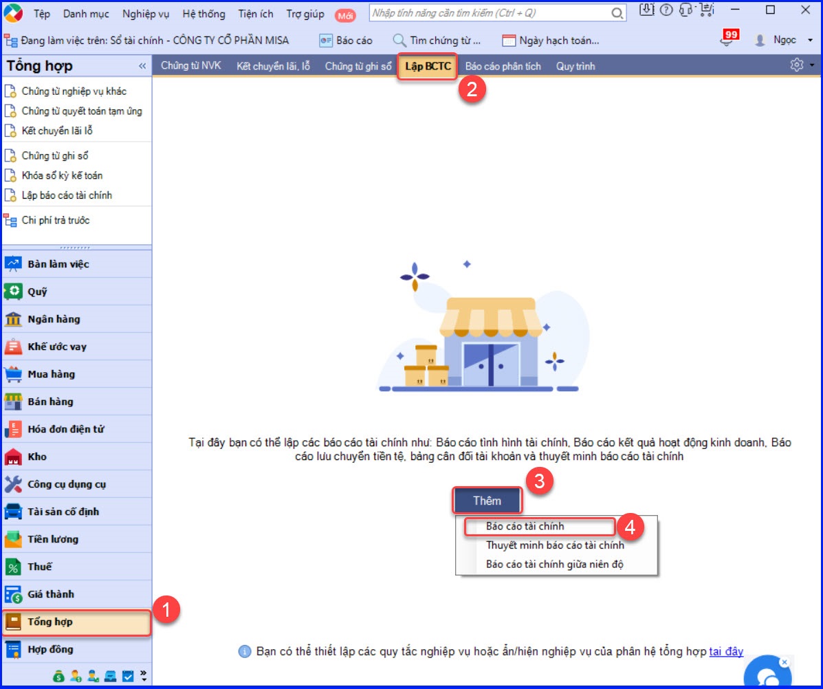 Cách lập báo cáo tài chính theo thông tư 133 trên Misa 1