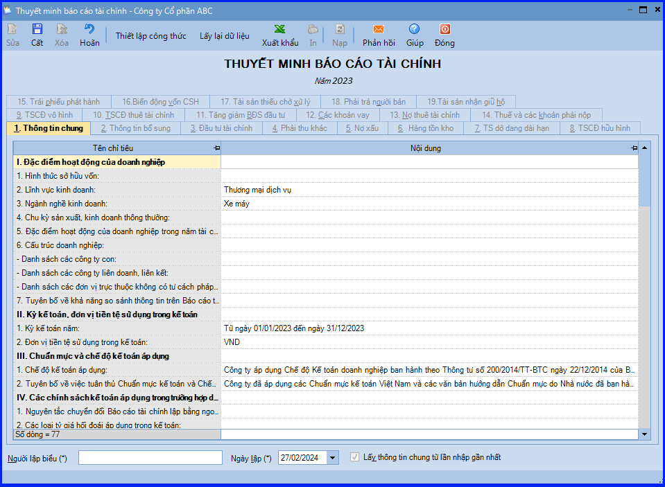 Cách lập báo cáo tài chính theo thông tư 133 trên Misa 13