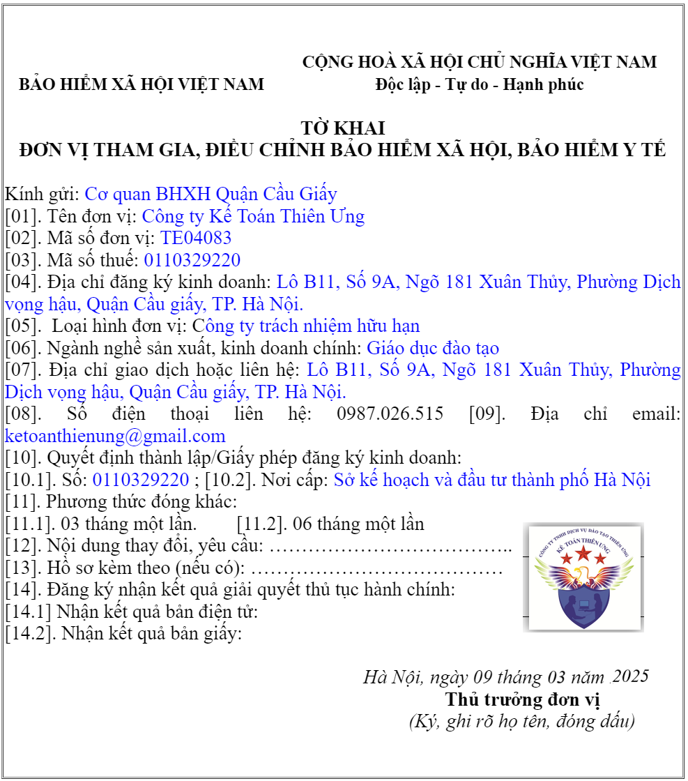 Cách lập mẫu TK3-TS Tờ khai đơn vị tham gia, điều chỉnh BHXH, BHYT 