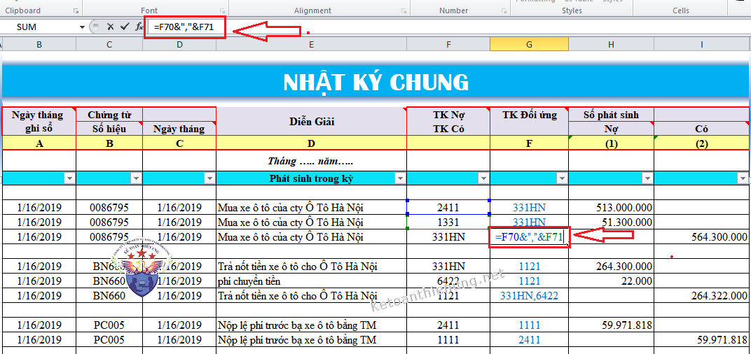 cách lập sổ nhật ký chung trên excel