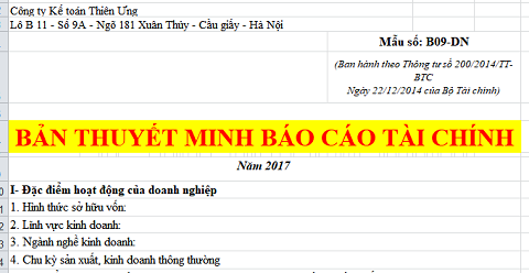 cách lập thuyết minh báo cáo tài chính theo thông tư 200