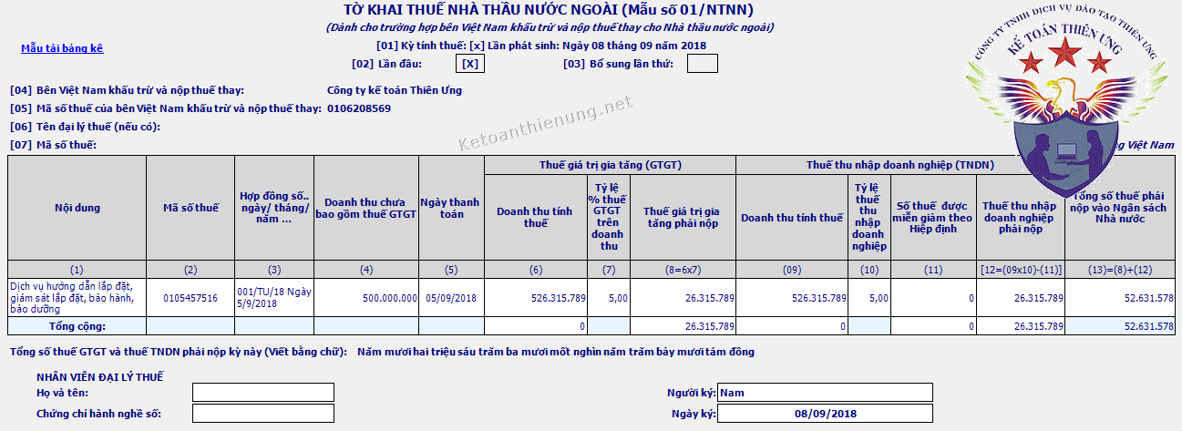 cách lập tờ khai thuế nhà thầu qua mạng