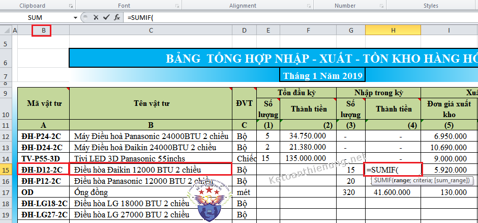 cách sử dụng hàm sumif