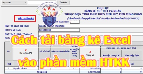 cách tải bảng kê excel vào htkk