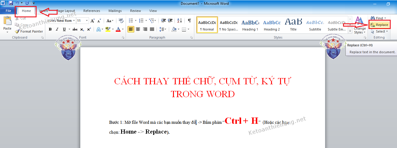 cách thay thế cụm từ trong word