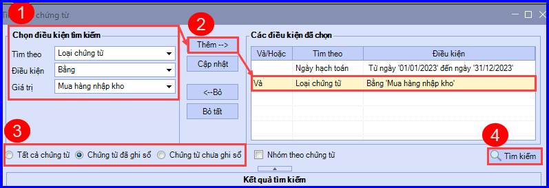 Cách tìm kiếm chứng từ trên Misa 2