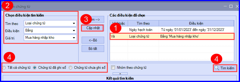 Cách tìm kiếm chứng từ trên Misa 3