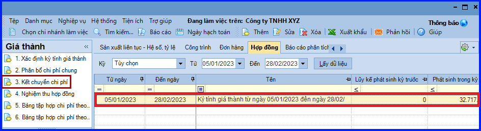 Cách tính giá thành theo hợp đồng trên Misa áp dụng Thông tư 200 19