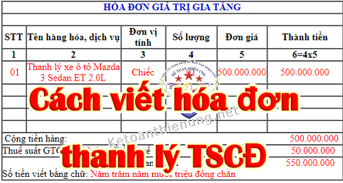 Cách viết hóa đơn thanh lý tscđ