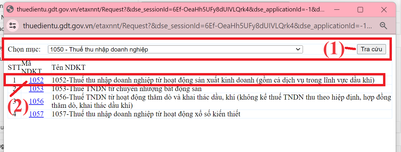 Chọn mã nội dung kinh tế của Thuế TNDN