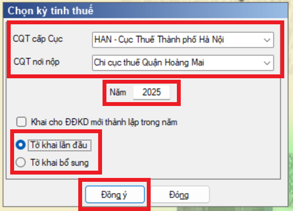 Chọn kỳ kê khai lệ phí môn bài