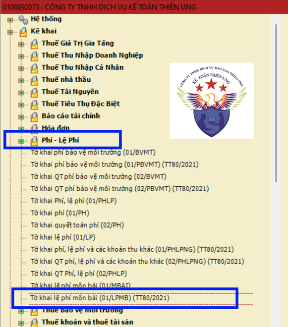Chọn tờ khai lệ phí môn bài