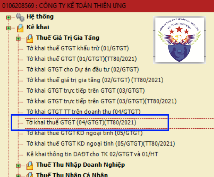 Chọn tờ khai thuế gtgt mẫu 04 trực tiếp
