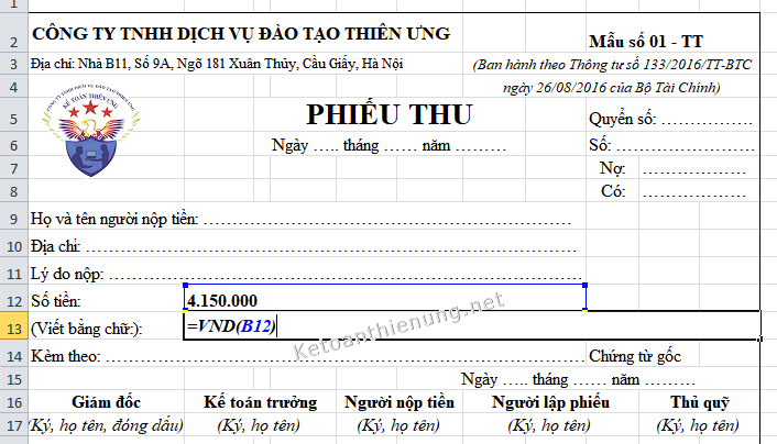 Công thức đổi số thành chữ trong excel Công thức đổi số thành chữ trong excel