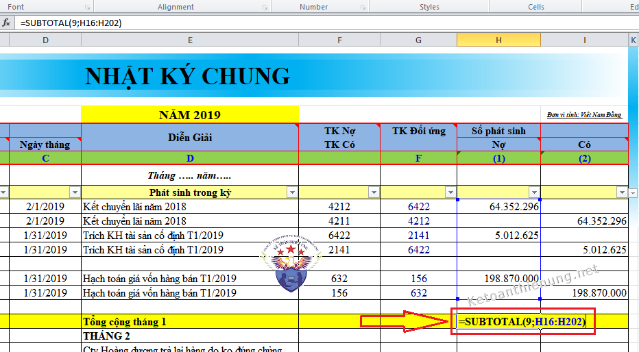 hàm subtotal trong excel