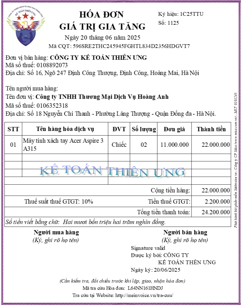 Hóa đơn điện tử sai mã số thuế người mua