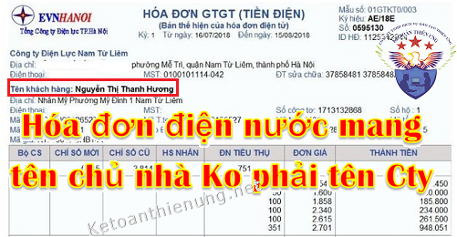 hóa đơn tiền điện nước mang tên chủ nhà