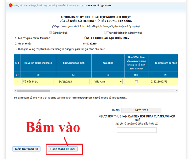 Mẫu tờ khai đăng ký NPT nộp qua mạng