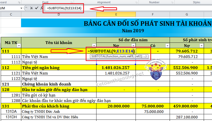 hướng dẫn lập bảng cân đối tài khoản excel