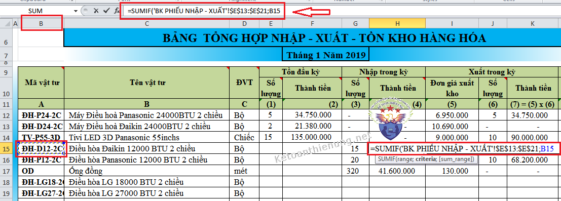 hướng dẫn sử dụng hàm sumif