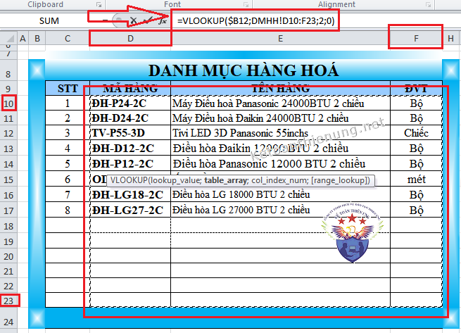 hướng dẫn sử dụng hàm vlookup trong excel kế toán