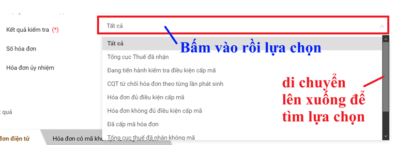 Lựa chọn kết quả kiểm tra