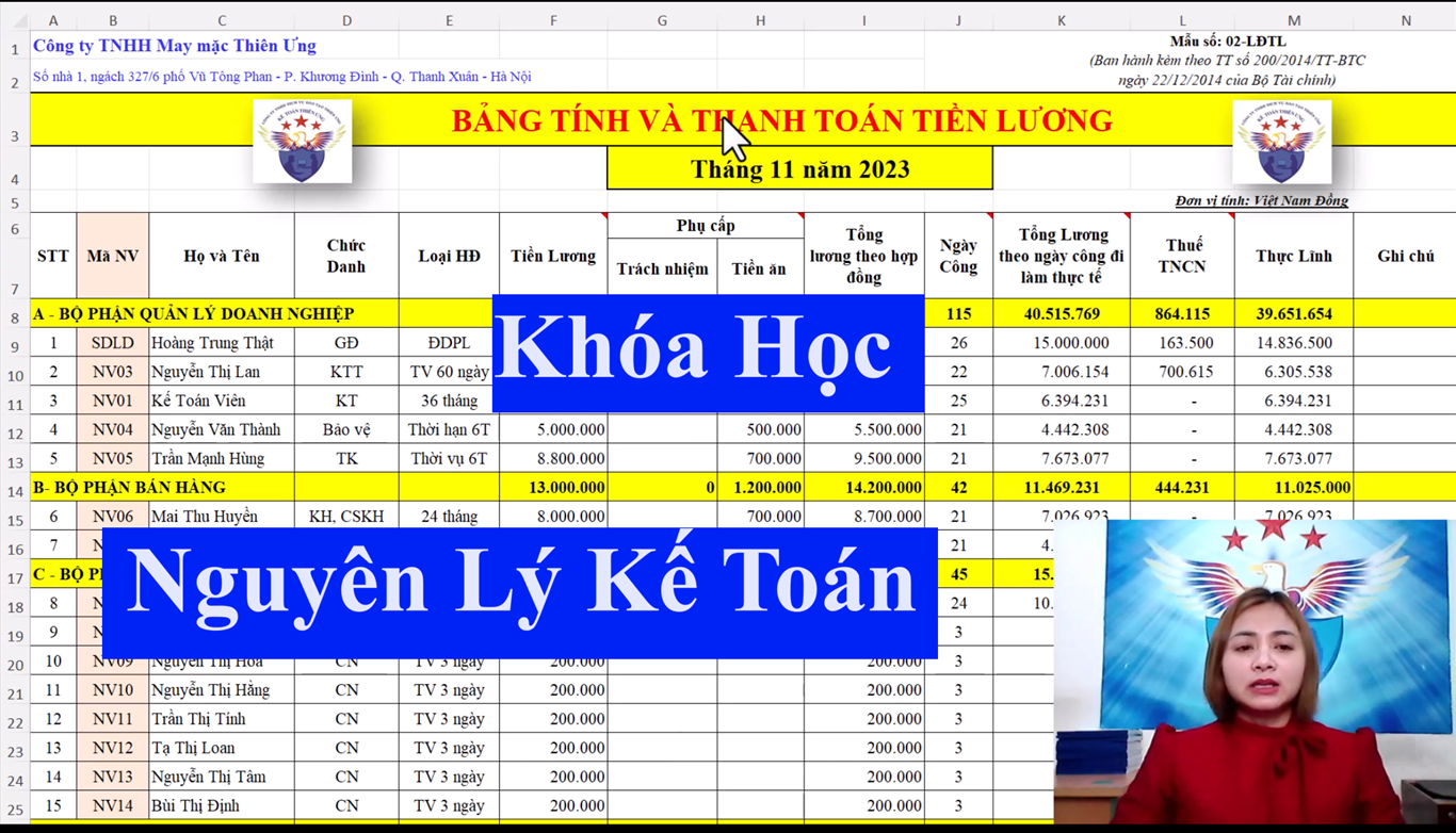 Khóa học nguyên lý kế toán