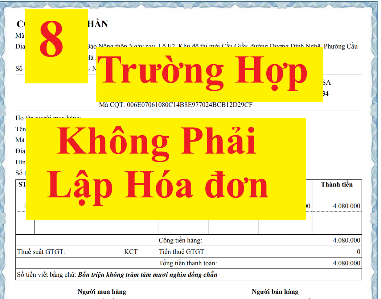Các trường hợp không phải lập hóa đơn
