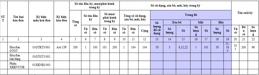 mẫu báo cáo tình hình sử dụng hóa đơn