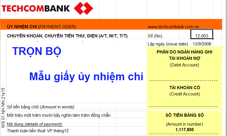 mẫu giấy ủy nhiệm chi của các ngân hàng